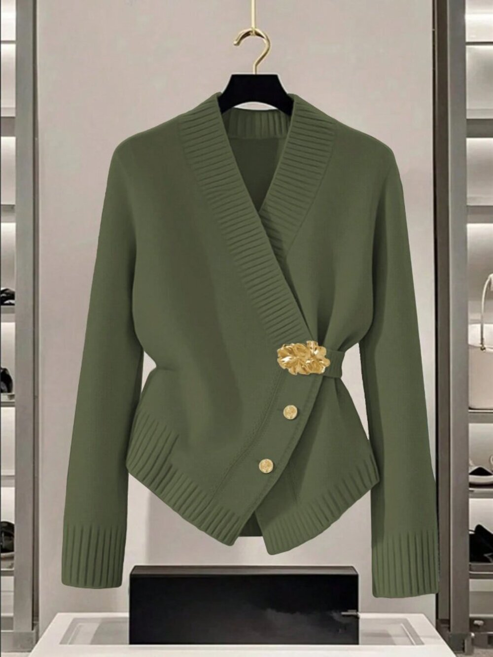 Army Green Casual Women's Minimalist Cardigan